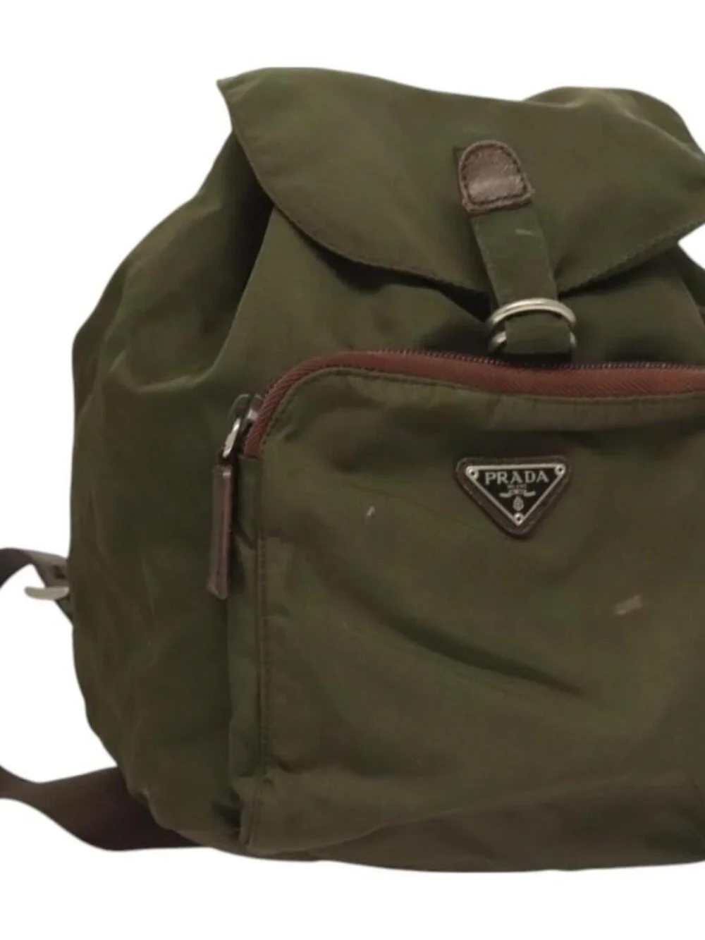 PRADA Backpack Nylon Khaki Silver Auth bs22991